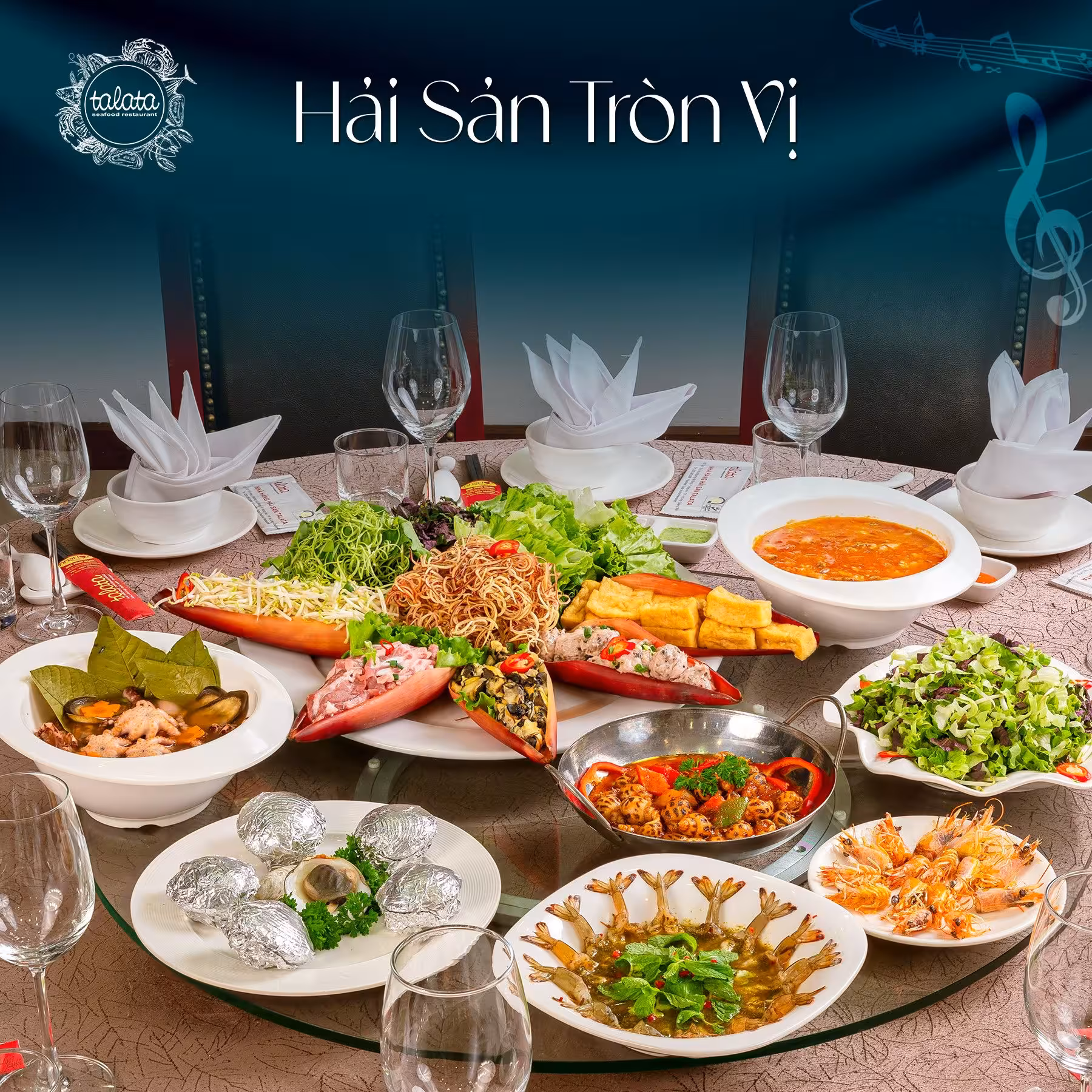 Bàn tiệc hải sản phong phú với các món đặc sản trứ danh tại Talata