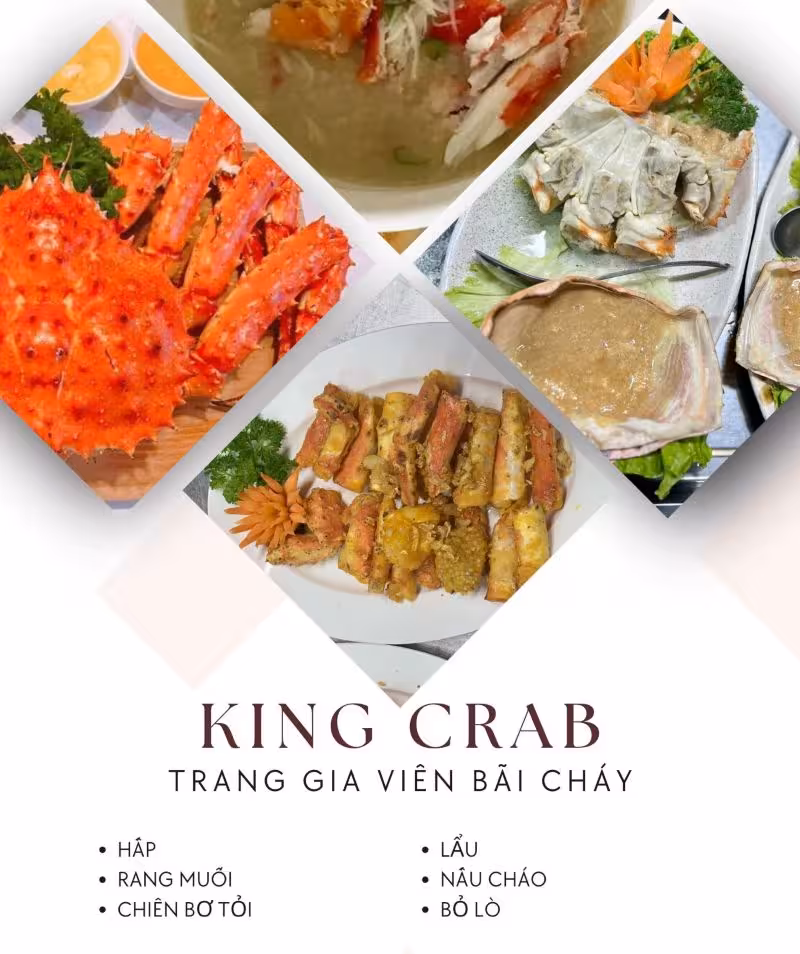 Thực đơn đa dạng các món chế biến từ cua hoàng đế tại nhà hàng